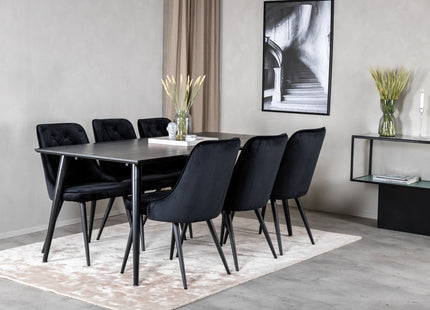Venture Home Dipp & Velvet Deluxe Rektangulära Matbord 180 x 90 Svart + Matstolar 2-pack Svart