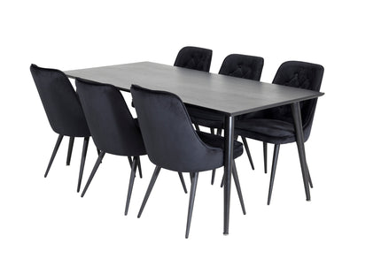 Venture Home Dipp & Velvet Deluxe Rektangulära Matbord 180 x 90 Svart + Matstolar 2-pack Svart