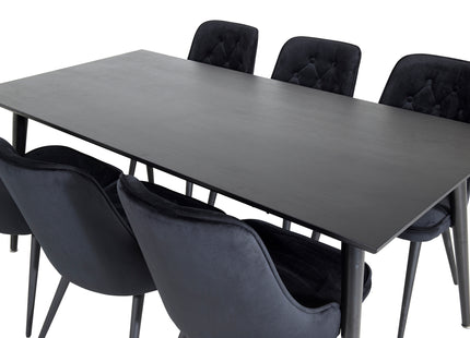 Venture Home Dipp & Velvet Deluxe Rektangulära Matbord 180 x 90 Svart + Matstolar 2-pack Svart