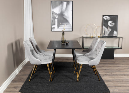 Venture Home Dipp & Velvet Deluxe Rektangulära Matbord 120 x 85 Svart + Matstolar 2-pack Grå