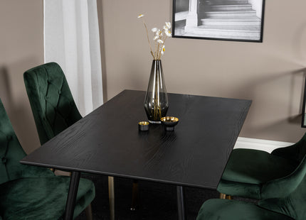 Venture Home Dipp & Velvet Deluxe Rektangulära Matbord 120 x 85 Svart + Matstolar 2-pack Grön