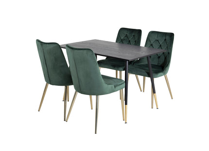 Venture Home Dipp & Velvet Deluxe Rektangulära Matbord 120 x 85 Svart + Matstolar 2-pack Grön