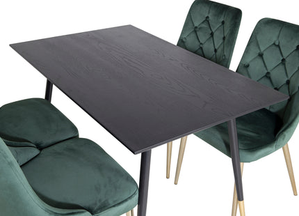 Venture Home Dipp & Velvet Deluxe Rektangulära Matbord 120 x 85 Svart + Matstolar 2-pack Grön