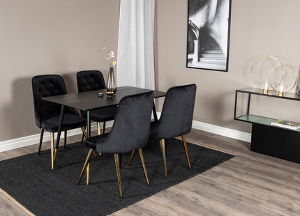 Venture Home Dipp & Velvet Deluxe Rektangulära Matbord 120 x 85 Svart + Matstolar 2-pack Svart