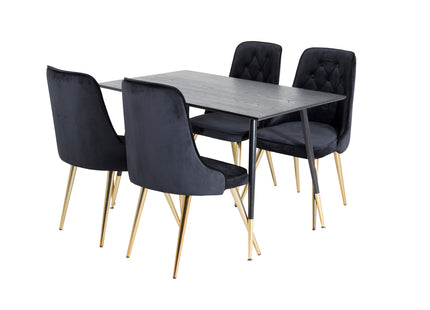 Venture Home Dipp & Velvet Deluxe Rektangulära Matbord 120 x 85 Svart + Matstolar 2-pack Svart