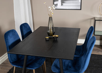 Venture Home Dipp & Polar Rektangulära Matbord 120 x 85 Svart + Matstolar 2-pack Blå