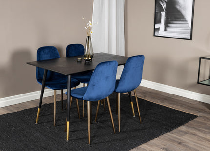 Venture Home Dipp & Polar Rektangulära Matbord 120 x 85 Svart + Matstolar 2-pack Blå