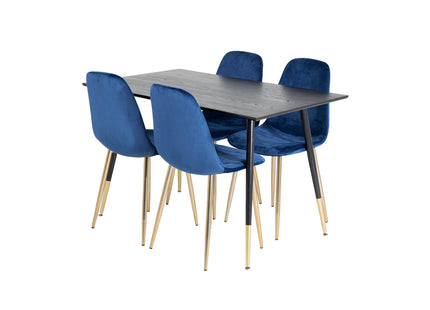Venture Home Dipp & Polar Rektangulära Matbord 120 x 85 Svart + Matstolar 2-pack Blå