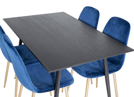 Venture Home Dipp & Polar Rektangulära Matbord 120 x 85 Svart + Matstolar 2-pack Blå