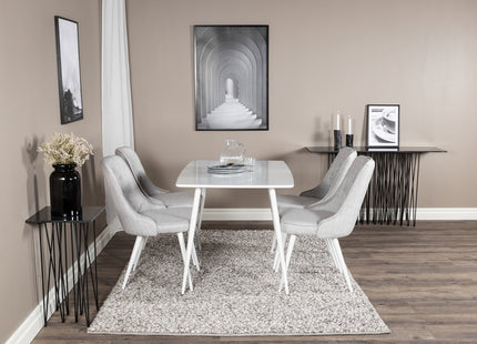 Venture Home Polar & Velvet Deluxe Rektangulära Matbord 120 x 75 Vit + Matstolar 2-pack Ljusgrå
