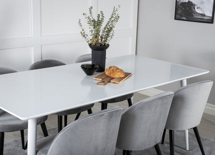 Venture Home Polar & Velvet Rektangulära Matbord 180 x 90 Vit + Matstolar 2-pack Grå