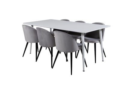 Venture Home Polar & Velvet Rektangulära Matbord 180 x 90 Vit + Matstolar 2-pack Grå