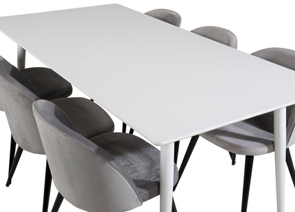 Venture Home Polar & Velvet Rektangulära Matbord 180 x 90 Vit + Matstolar 2-pack Grå