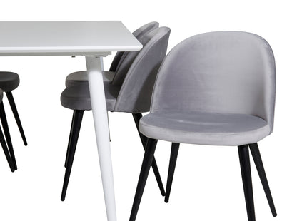 Venture Home Polar & Velvet Rektangulära Matbord 180 x 90 Vit + Matstolar 2-pack Grå