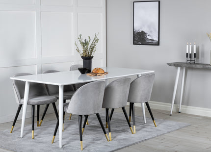 Venture Home Polar & Velvet Rektangulära Matbord 180 x 90 Vit + Matstolar 2-pack Grå