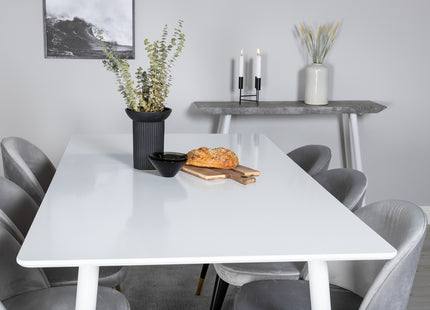 Venture Home Polar & Velvet Rektangulära Matbord 180 x 90 Vit + Matstolar 2-pack Grå