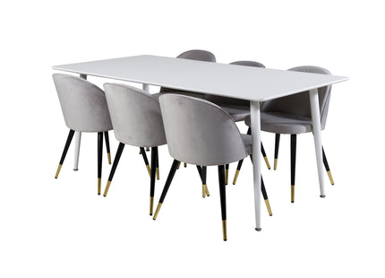 Venture Home Polar & Velvet Rektangulära Matbord 180 x 90 Vit + Matstolar 2-pack Grå