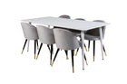 Venture Home Polar & Velvet Rektangulära Matbord 180 x 90 Vit + Matstolar 2-pack Grå