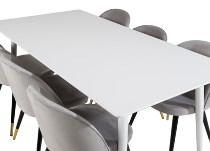 Venture Home Polar & Velvet Rektangulära Matbord 180 x 90 Vit + Matstolar 2-pack Grå