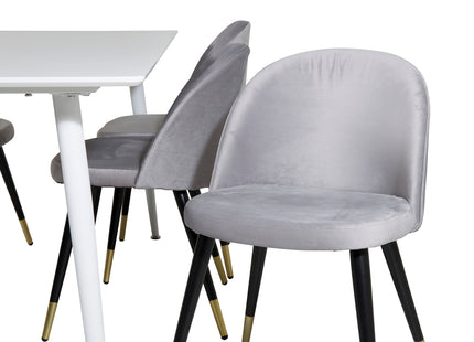 Venture Home Polar & Velvet Rektangulära Matbord 180 x 90 Vit + Matstolar 2-pack Grå