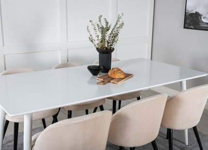 Venture Home Polar & Velvet Rektangulära Matbord 180 x 90 Vit + Matstolar 2-pack Beige