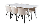 Venture Home Polar & Velvet Rektangulära Matbord 180 x 90 Vit + Matstolar 2-pack Beige