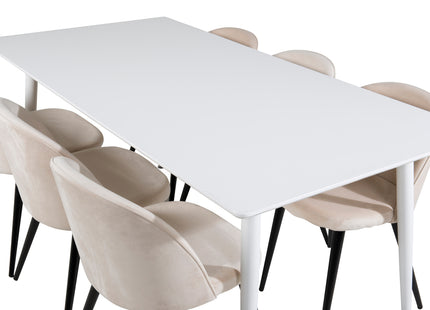 Venture Home Polar & Velvet Rektangulära Matbord 180 x 90 Vit + Matstolar 2-pack Beige