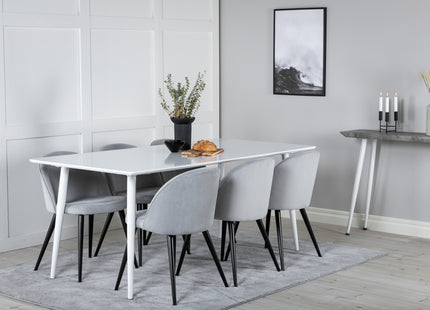Venture Home Polar & Velvet Rektangulära Matbord 180 x 90 Vit + Matstolar 2-pack Ljusgrå