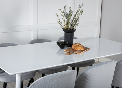 Venture Home Polar & Velvet Rektangulära Matbord 180 x 90 Vit + Matstolar 2-pack Ljusgrå