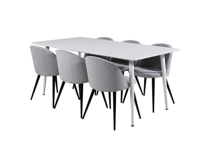 Venture Home Polar & Velvet Rektangulära Matbord 180 x 90 Vit + Matstolar 2-pack Ljusgrå
