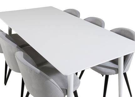 Venture Home Polar & Velvet Rektangulära Matbord 180 x 90 Vit + Matstolar 2-pack Ljusgrå