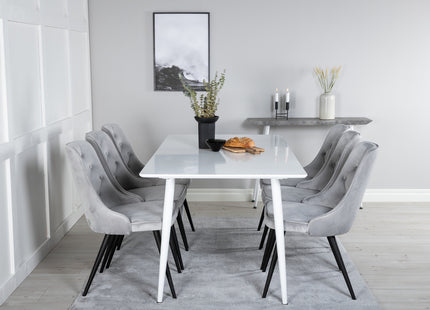 Venture Home Polar & Velvet Deluxe Rektangulära Matbord 180 x 90 Vit + Matstolar 2-pack Ljusgrå