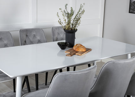 Venture Home Polar & Velvet Deluxe Rektangulära Matbord 180 x 90 Vit + Matstolar 2-pack Ljusgrå
