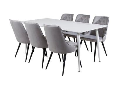 Venture Home Polar & Velvet Deluxe Rektangulära Matbord 180 x 90 Vit + Matstolar 2-pack Ljusgrå
