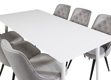 Venture Home Polar & Velvet Deluxe Rektangulära Matbord 180 x 90 Vit + Matstolar 2-pack Ljusgrå