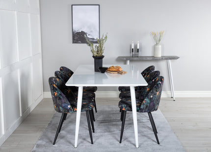 Venture Home Polar & Velvet Rektangulära Matbord 180 x 90 Vit + Matstolar 2-pack Svart