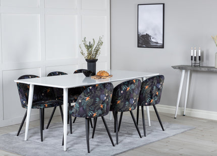 Venture Home Polar & Velvet Rektangulära Matbord 180 x 90 Vit + Matstolar 2-pack Svart