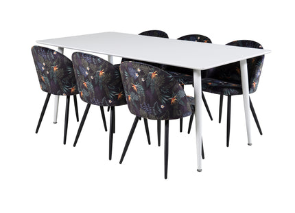 Venture Home Polar & Velvet Rektangulära Matbord 180 x 90 Vit + Matstolar 2-pack Svart