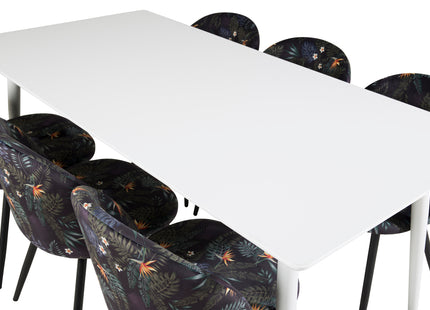 Venture Home Polar & Velvet Rektangulära Matbord 180 x 90 Vit + Matstolar 2-pack Svart