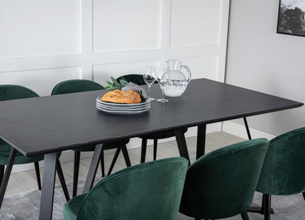 Venture Home Velvet & Marina Matstolar 2-pack Grön + Rektangulära Matbord 180 x 90 Svart