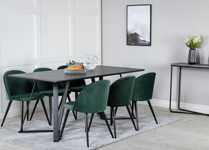 Venture Home Velvet & Marina Matstolar 2-pack Grön + Rektangulära Matbord 180 x 90 Svart