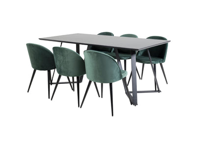 Venture Home Velvet & Marina Matstolar 2-pack Grön + Rektangulära Matbord 180 x 90 Svart