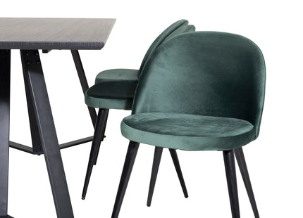 Venture Home Velvet & Marina Matstolar 2-pack Grön + Rektangulära Matbord 180 x 90 Svart