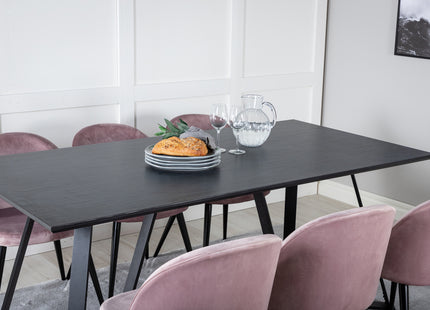 Venture Home Velvet & Marina Matstolar 2-pack Dammig rosa + Rektangulära Matbord 180 x 90 Svart