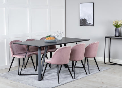 Venture Home Velvet & Marina Matstolar 2-pack Dammig rosa + Rektangulära Matbord 180 x 90 Svart