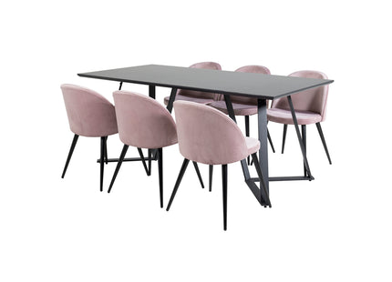 Venture Home Velvet & Marina Matstolar 2-pack Dammig rosa + Rektangulära Matbord 180 x 90 Svart