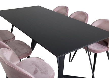 Venture Home Velvet & Marina Matstolar 2-pack Dammig rosa + Rektangulära Matbord 180 x 90 Svart