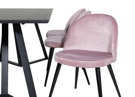 Venture Home Velvet & Marina Matstolar 2-pack Dammig rosa + Rektangulära Matbord 180 x 90 Svart