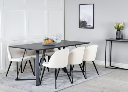 Venture Home Marina & Velvet Rektangulära Matbord 180 x 90 Svart + Matstolar 2-pack Grädde