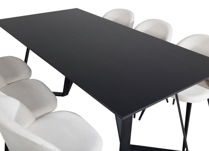 Venture Home Marina & Velvet Rektangulära Matbord 180 x 90 Svart + Matstolar 2-pack Grädde